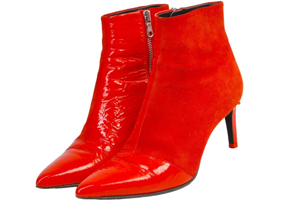 Rag & Bone Boots Size 37.5 Red Patent Leather Suede Pointed Toe Ankle Booties
